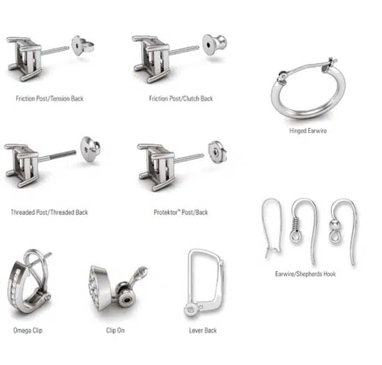 China OEM Silver Earrings Manufacturer 8 Different Backing Types