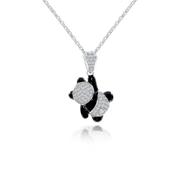925 Sterling Silver Panda Necklace - Cute Animal Jewelry with Zircon Details 6 Silver Panda Necklace