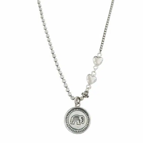 Elephant Silver Necklace: Sterling 925 Lucky Coin Design Pendant 8 Sterling Silver Elephant Necklace