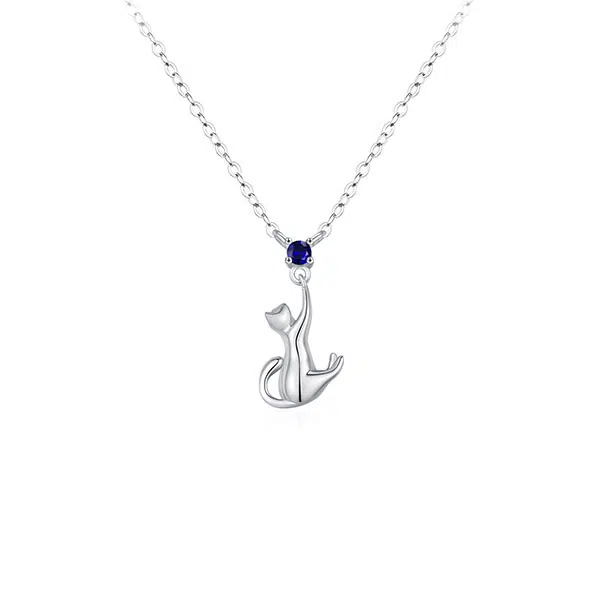 Sterling Silver Cat Pendant Necklace with Zircon 5 silver cat necklace
