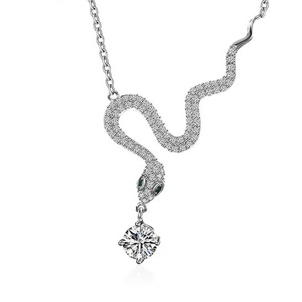925 Sterling Silver Snake Pendant Necklace with Micro Paved CZ 7 silver snake pendant necklace