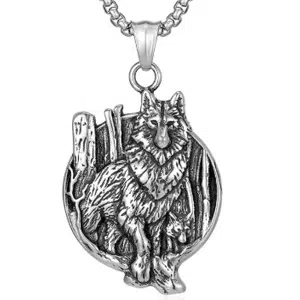 collier en acier inoxydable avec loup