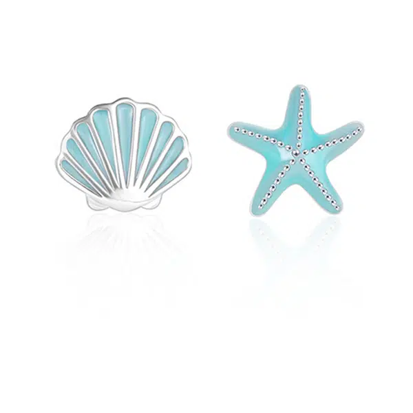 Asymmetrical Starfish Earrings Silver With Shell Stud from China Manufacturer 3 Starfish Earrings Silver