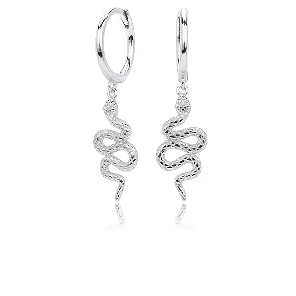 Snake Earrings Silver Hoop Design with Long Snake Charms 4 snake earrings silver