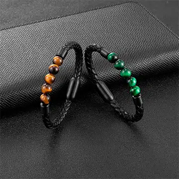 China Leather Bracelet Supplier Custom Wholesale Manufacturing & Engraving Services 8 Beaded Leather Bracelet