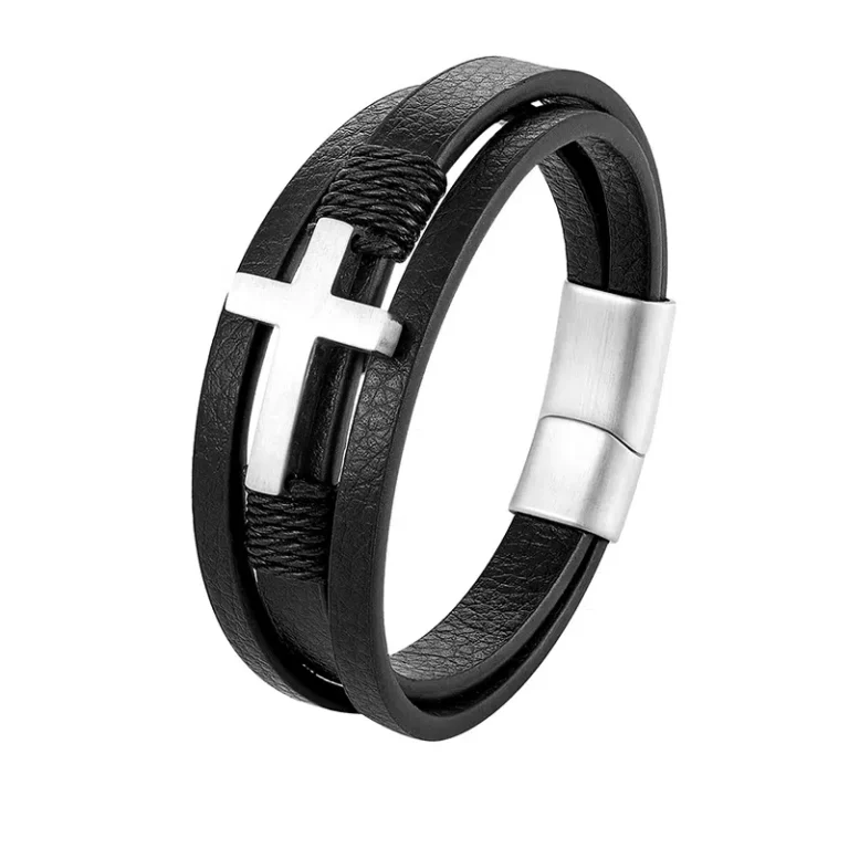 316L Stainless Steel Cross Christian Leather Bracelets from China 8 Christian Leather Bracelets