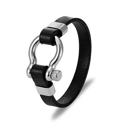 China 316L Stainless Steel Horseshoe Leather Bracelet Wholesale 2 Horseshoe Leather Bracelet Supplier