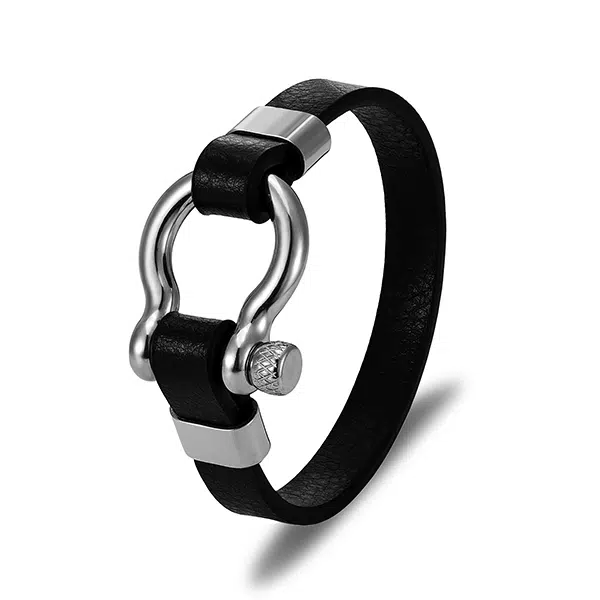 China 316L Stainless Steel Horseshoe Leather Bracelet Wholesale 7 Horseshoe Leather Bracelet