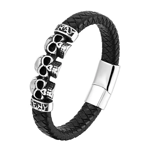 Leather Skull Bracelet for Men from China Supplier 6 Leather Skull Bracelet