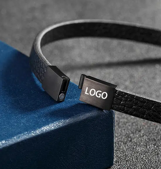 China Leather Bracelet Supplier Custom Wholesale Manufacturing & Engraving Services 10 Customize Logo on leather bracelet