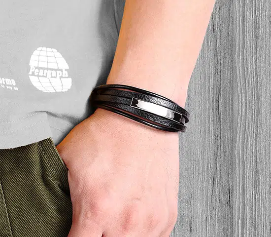 Leather Bracelet with Metal Plate - Custom Wholesale from China Factory 1 Multi layer Leather Bracelet with Metal Plate