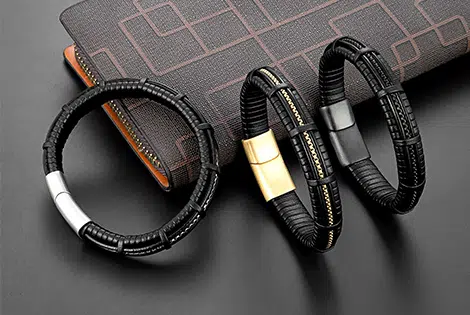 China Leather Bracelet Supplier Custom Wholesale Manufacturing & Engraving Services 11 Stainless Steel Clasp Color