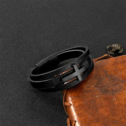 Pulseras de cuero cristianas negras