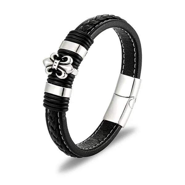 Leather Magnetic Bracelet with Fleur-de-lis - China Factory Direct Wholesale 5 leather magnetic bracelet