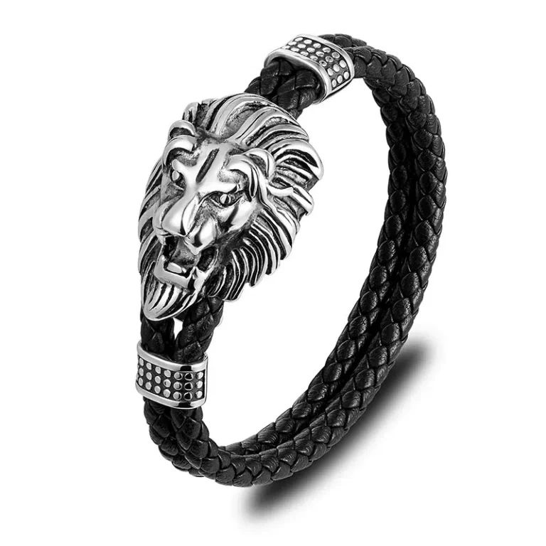 316L Stainless Steel Lion Leather Bracelet for Men from China Manufacturer 5 lion leather bracelet