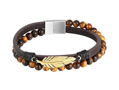 Pulsera de cuero con ojo de tigre