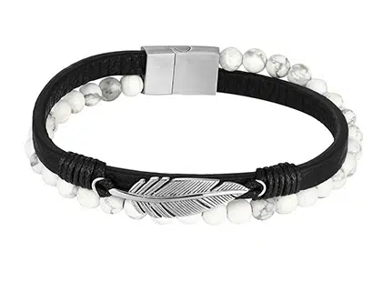 pulseras de cuentas de howlite y cuero